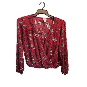 Mossimo Supply Co. Floral Print Blouse Top Women's XL Long Sleeve Burgundy